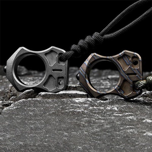 Minimalist Titanium Knuckle Duster Pendant for Single Finger Defense
