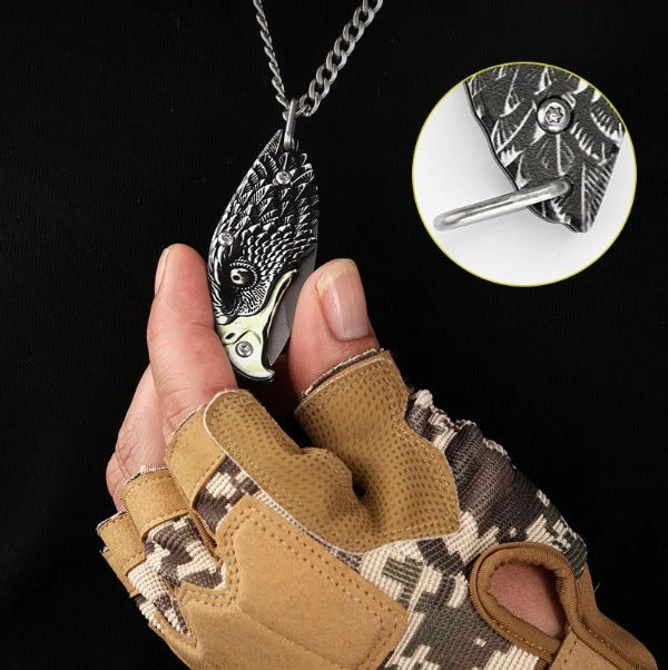Outdoor Defense Folding Knife with Eagle Design for Keychain EDC Use