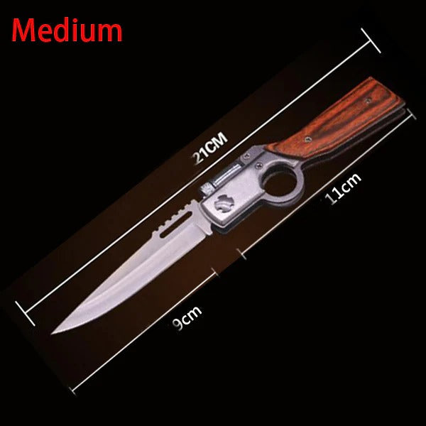 AK47-Themed Folding Knife with Elegant Wood Grain Handle