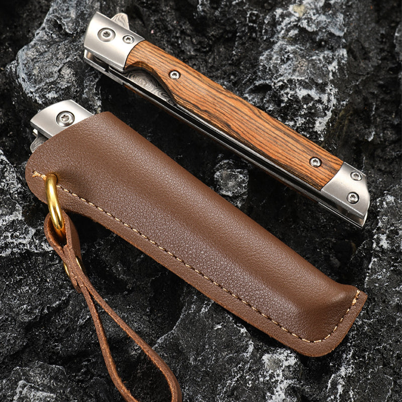 Outdoor Damascus Folding Knife with Stylish Wood Handle