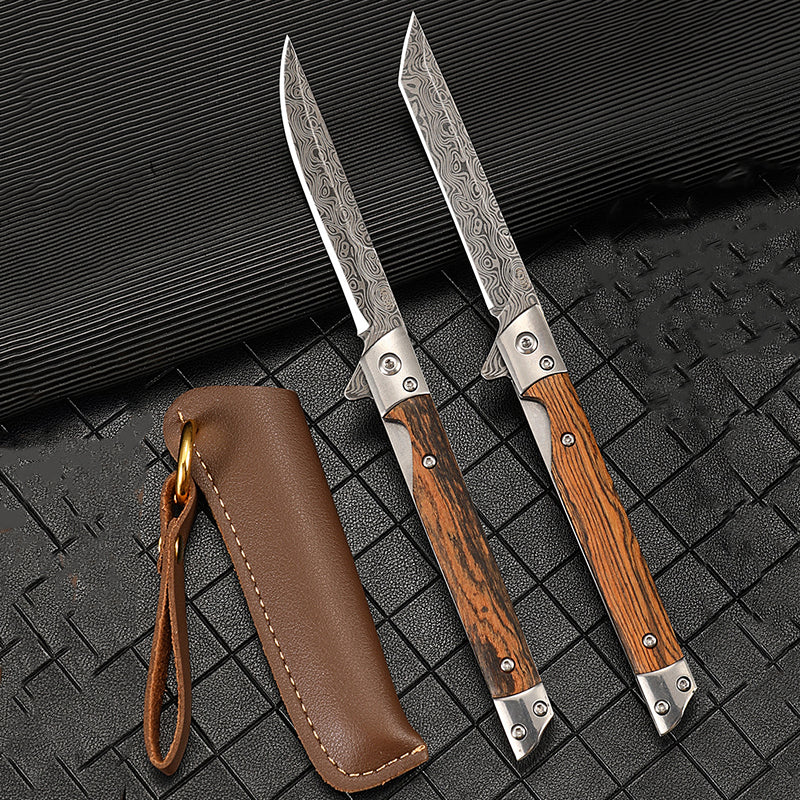 Outdoor Damascus Folding Knife with Stylish Wood Handle