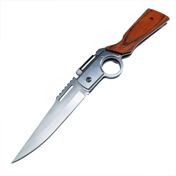 AK47-Themed Folding Knife with Elegant Wood Grain Handle